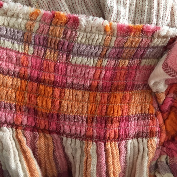 FREE PEOPLE Siena Plaid Pullover Cotton Smocked Ruffle Blouse S - Picture 9 of 9